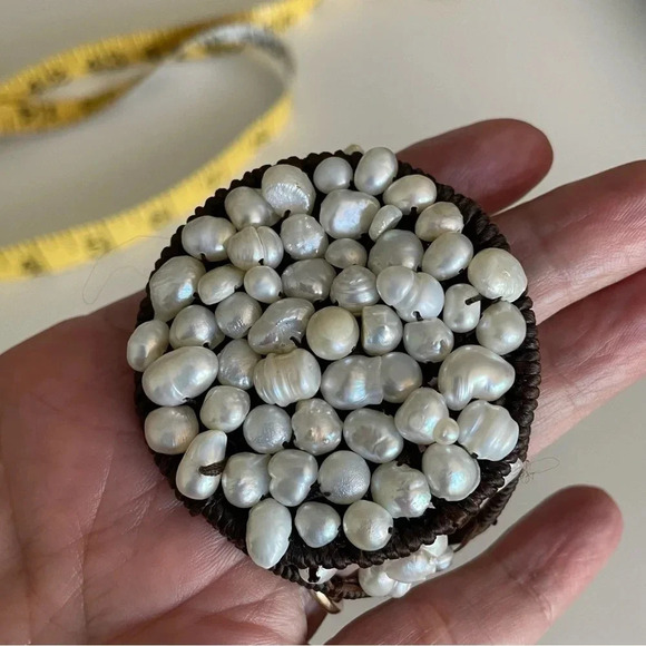 Freshwater Pearl Embroidered Bracelet Fiber Wrapped and Pearl Covered Statement - Picture 5 of 11